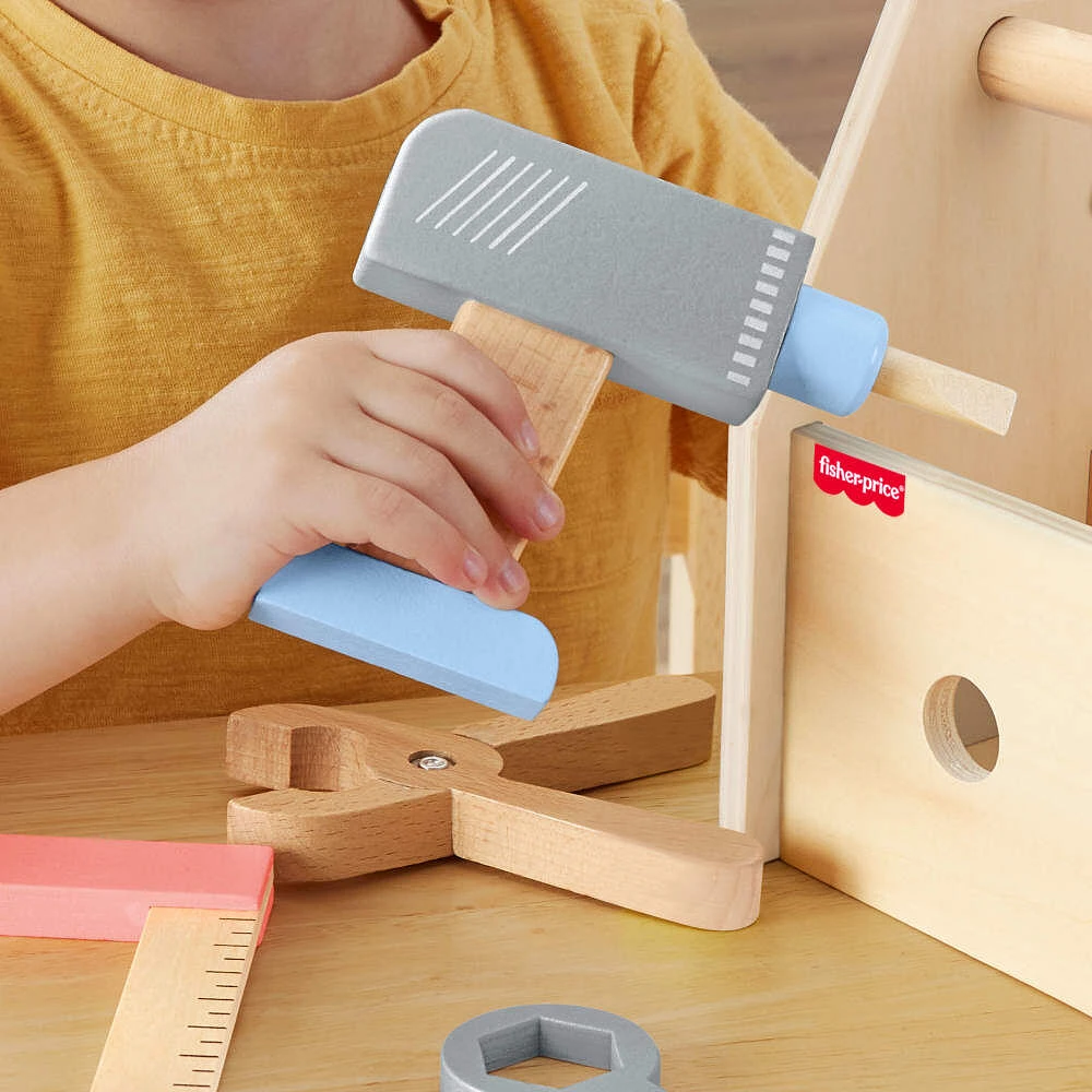 Fisher-Price Coffret Boîte à outils en bois, 9 éléments en bois