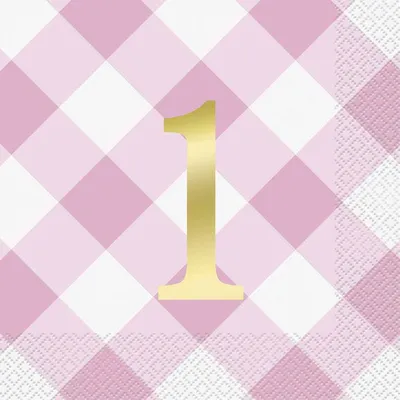 Pink Gingham 1st Bday Lunch Napkins 16 pieces