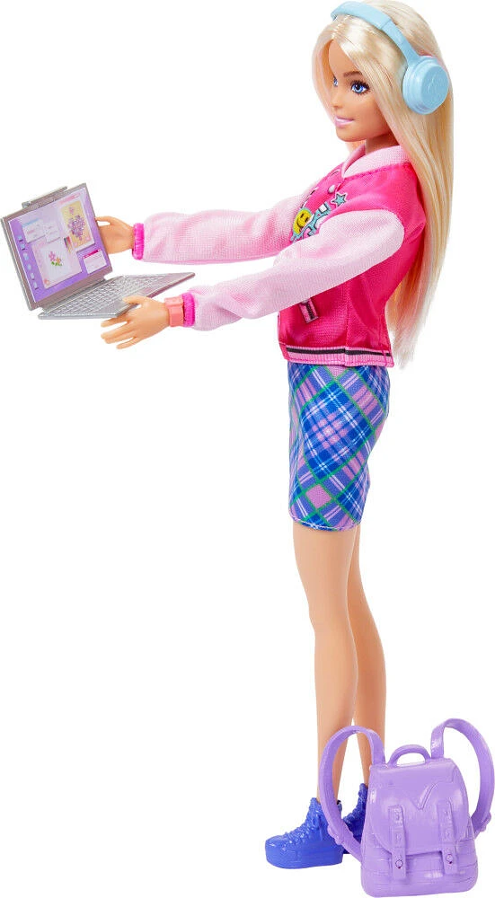 Barbie-J'aime l'École-Coffret Poupée blonde en tenue et 7accessoires