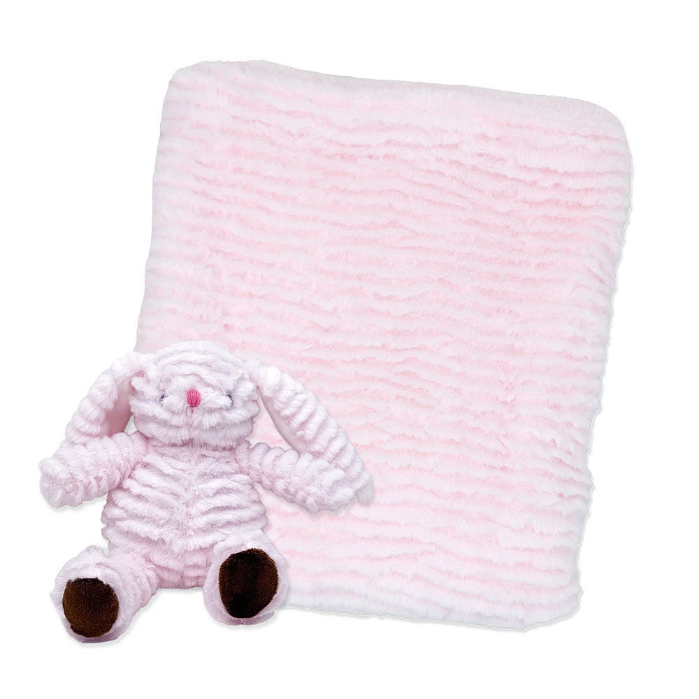 Baby Mode Signature Ridged Plush Toy with Blanket: Pink Bunny