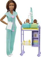 Barbie Pediatrician Playset with Brunette Doll, 2 Baby Dolls, Toy Playsets