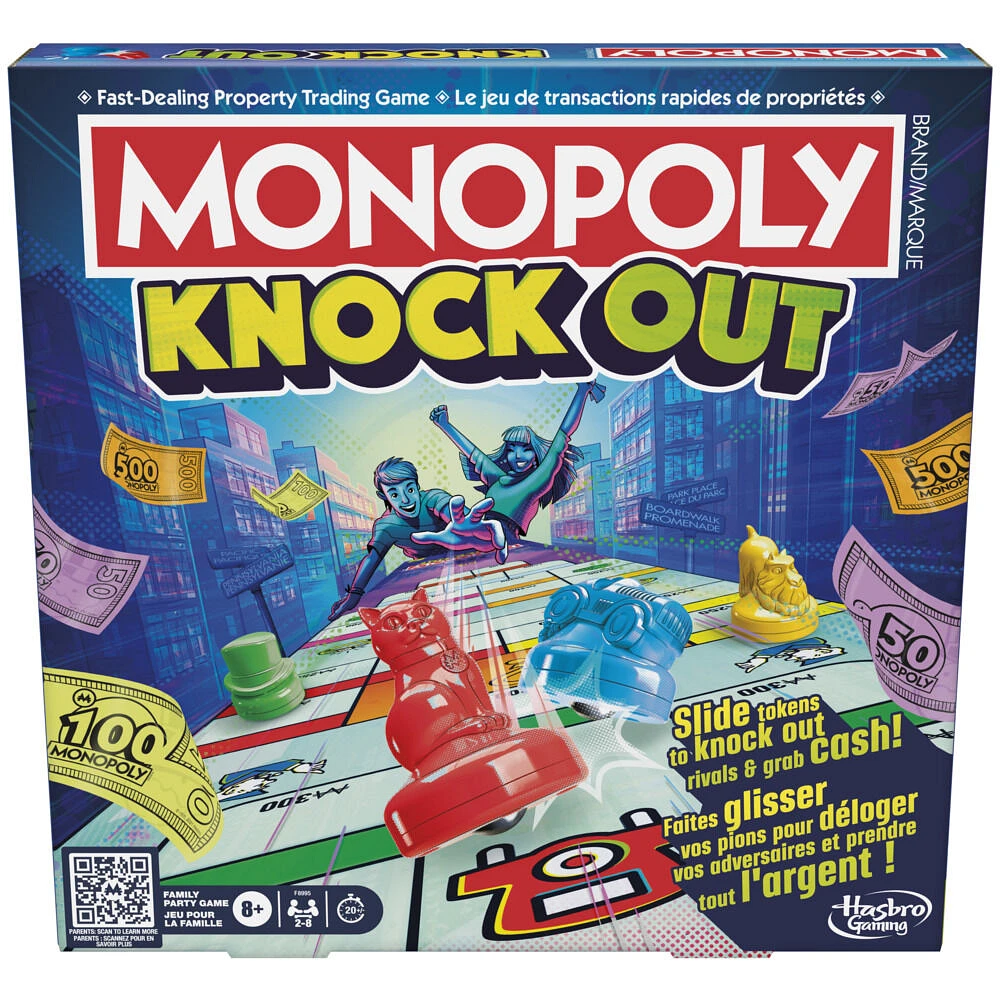 Monopoly Knockout, jeu de groupe familial, jeu de société rapide à partir de 8 ans, 20 minutes