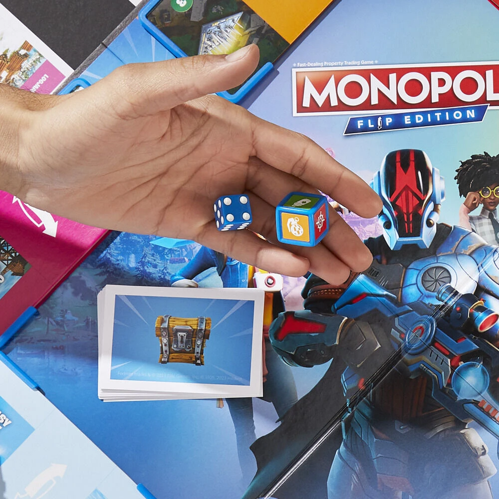 Monopoly Flip édition : Fortnite, jeu de plateau Monopoly inspiré du jeu vidéo Fortnite