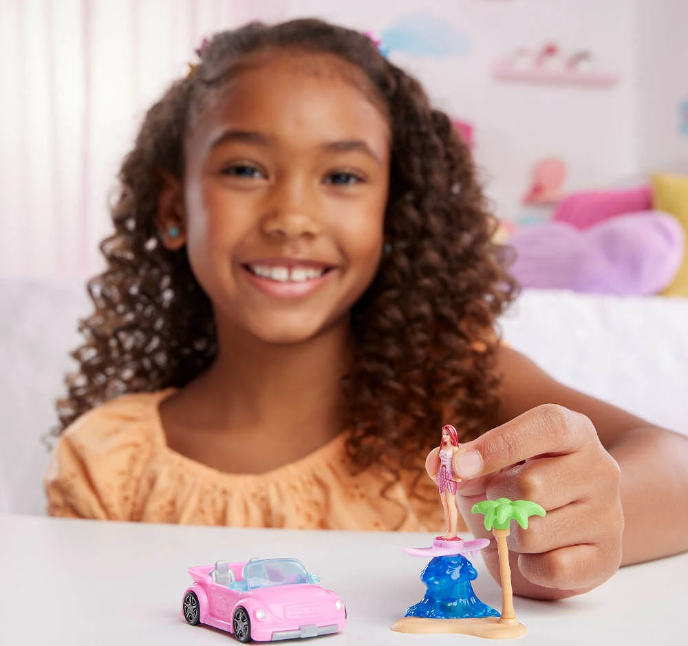 Barbie Mini BarbieLand Doll & Vehicle Set with 1.5-inch Doll & Beach Convertible with Color-Change