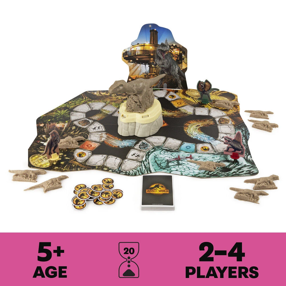 Jurassic World Dominion, Jeu de société sensoriel Stomp N' Smash sur le thème des dinosaures, avec sable Kinetic Sand