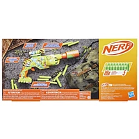 Nerf Zombie Driller, blaster à fléchettes, 16 fléchettes Nerf Elite, barillet rotatif 5 fléchettes, viseur amovible, jeux d'extérieur