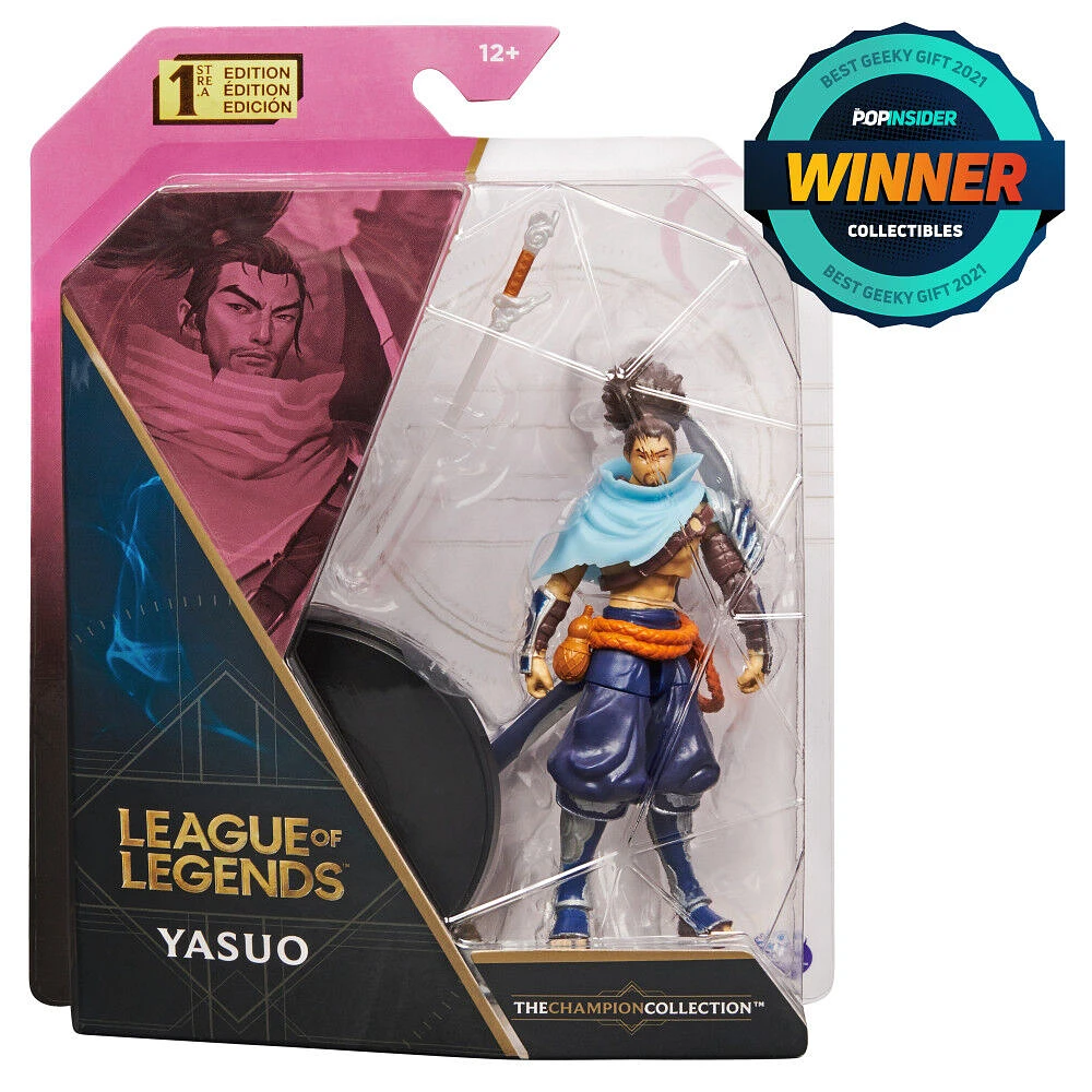 League of Legends, 4-Inch Yasuo Collectible Figure w/ Premium Details and Sword Accessory, The Champion Collection, Collector Grade