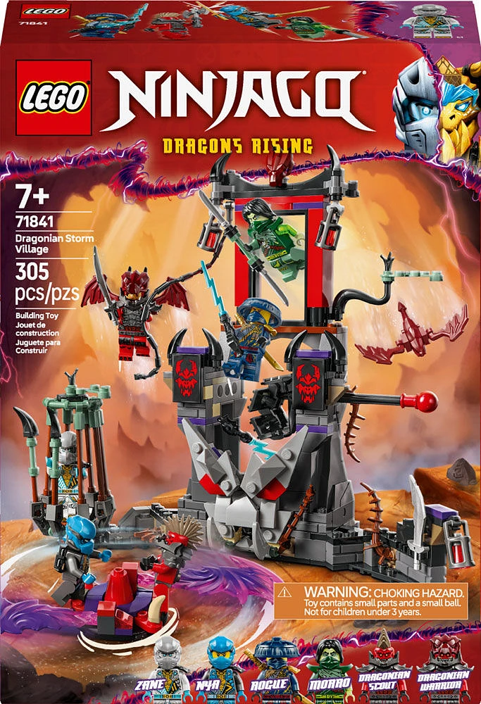 LEGO NINJAGO Le village tempête draconique, ensemble d'arène de combat avec 6 figurines et une toupie 71841