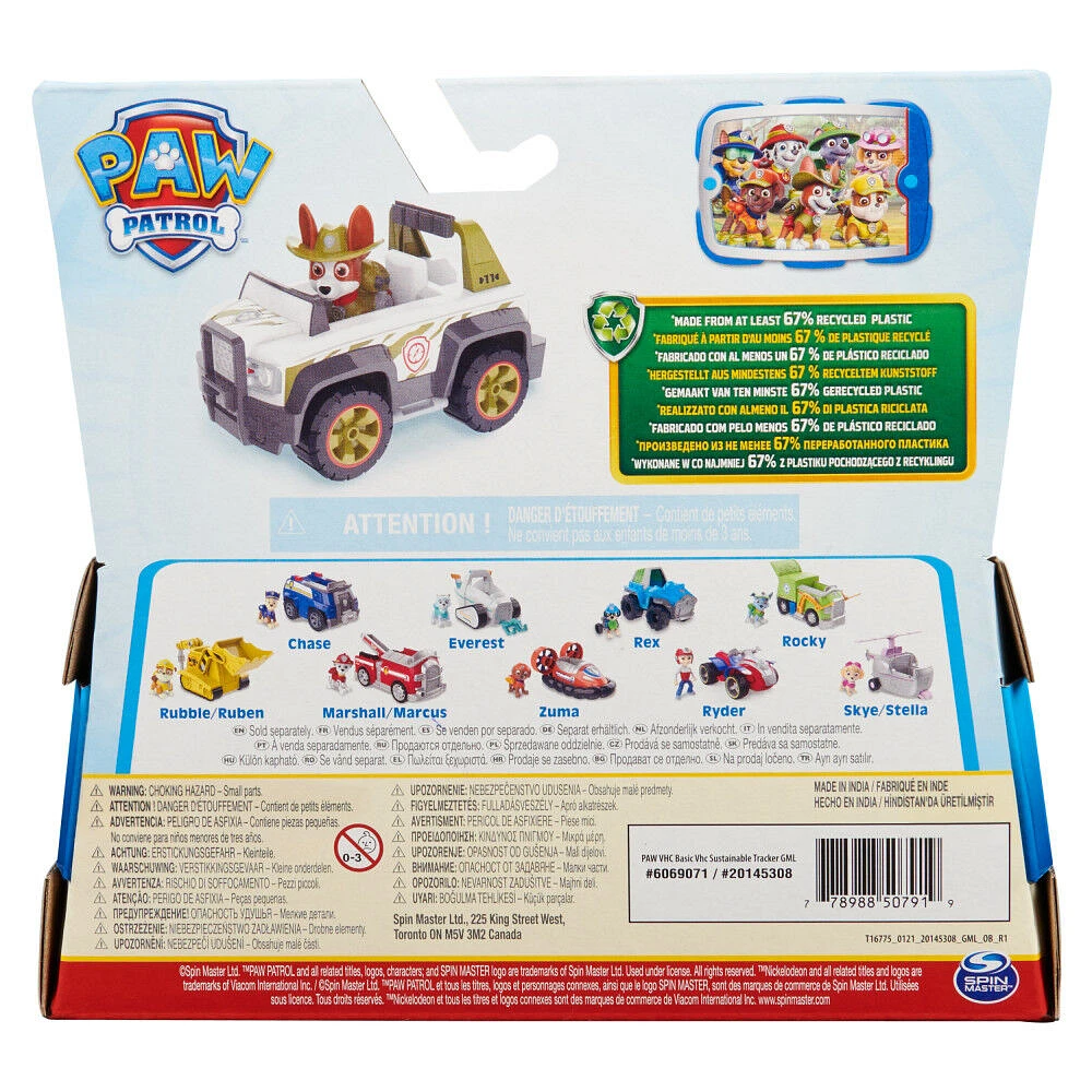 PAW Patrol, Tracker's Jungle Cruiser, Toy Truck with Collectible Action Figure, Sustainably Minded Kids Toys