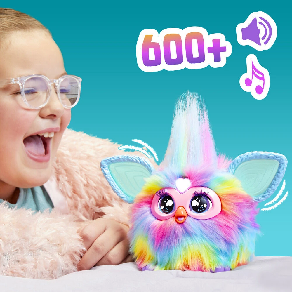 Furby Tie Dye, 15 accessoires, peluche interactive, animatronique activé par la voix - Édition anglaise