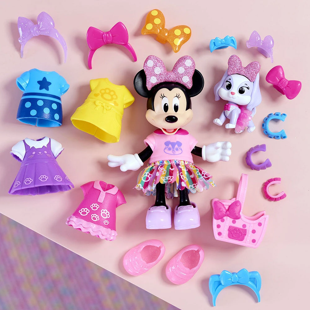 Disney Junior Minnie Mouse Glitter and Glam Pet Fashion Set, 23-piece Doll and Accessories Set