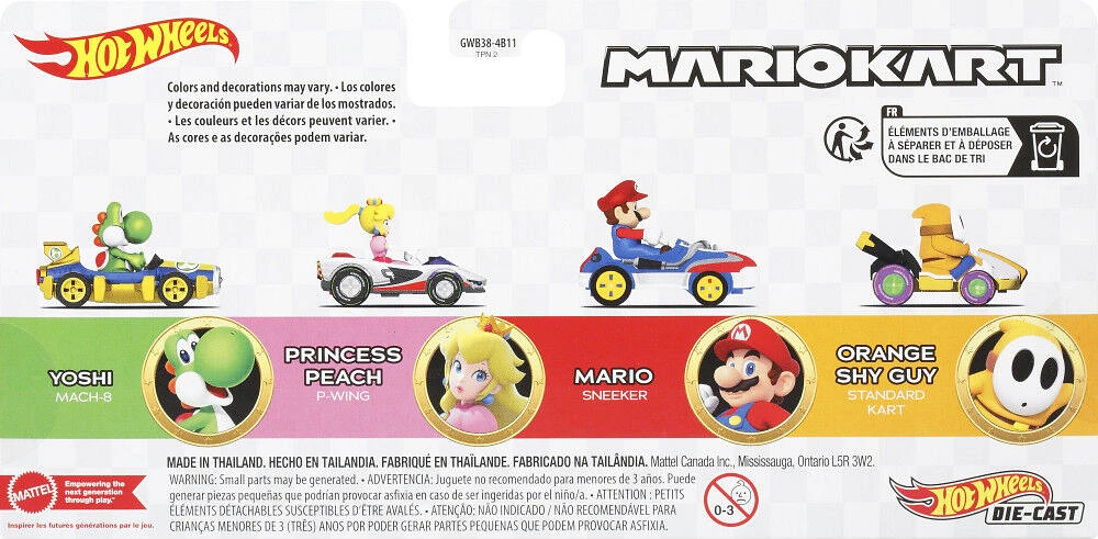 HotWheels-  Mario Kart - Coffret 4Véhicules - les motifs peuvent varier