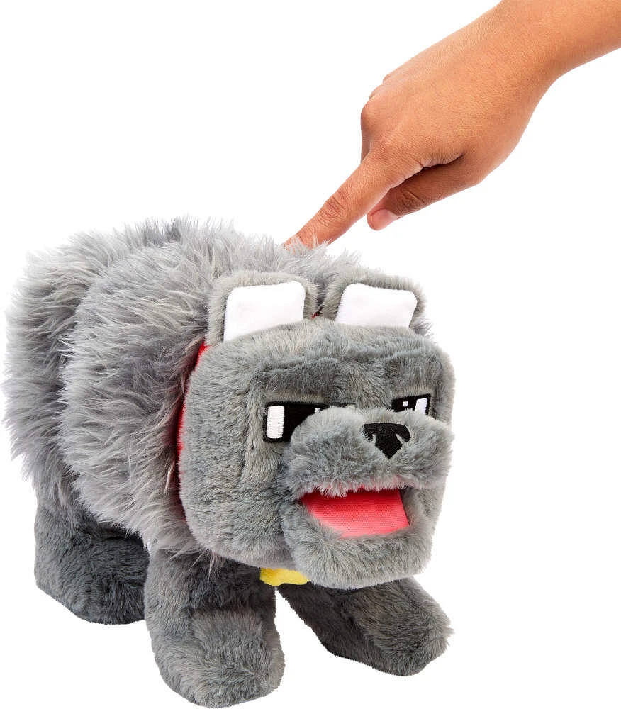 Minecraft Dennis the Wolf Interactive Plush Toy with Sounds & Moving Mouth, Inspired by the Movie