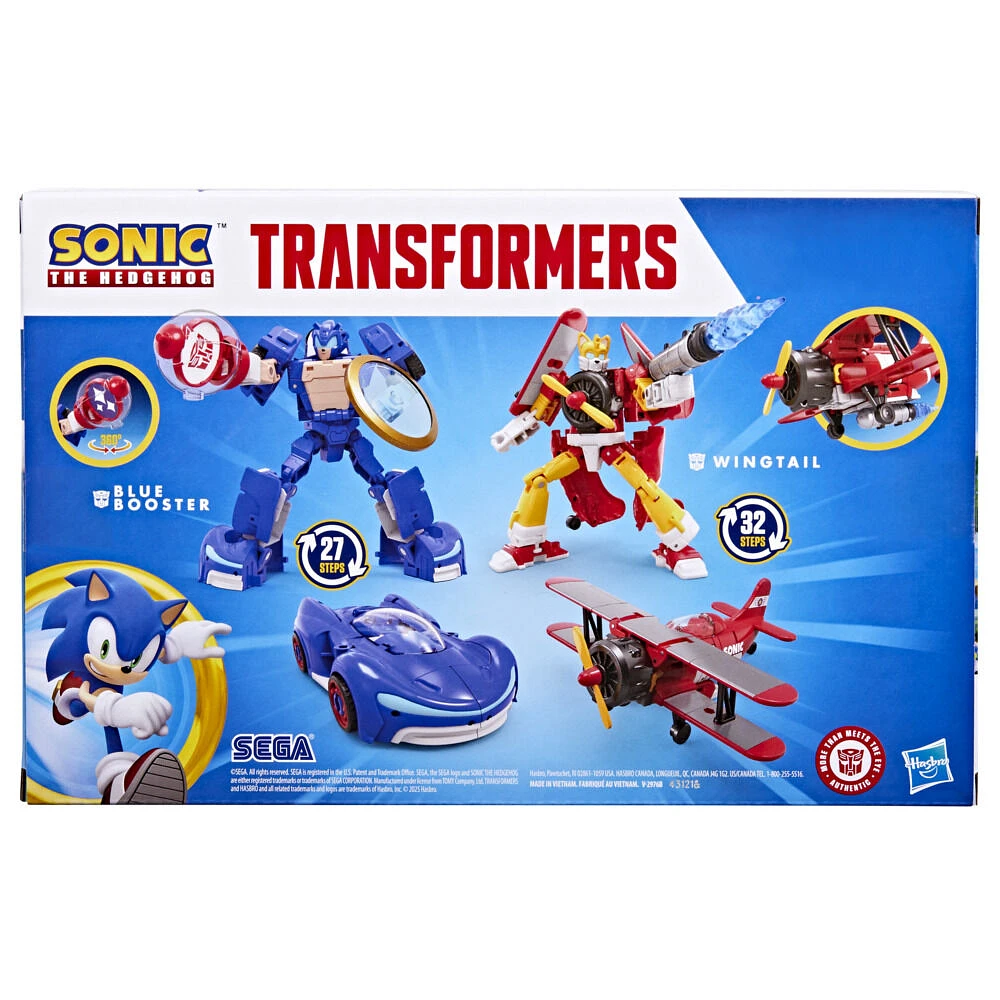Transformers Collaborative Sonic the Hedgehog x Transformers, figurines Wingtail et Blue Booster