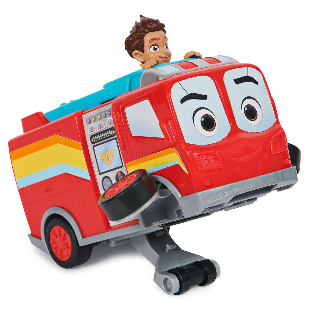 Disney Junior Firebuds, Bo and Flash Fire Truck Toy Vehicle with Pull Back Feature and Wheelie Action