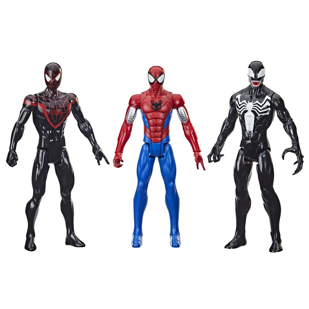 Marvel Spider-Man Titan Hero Series Spider-Man (Miles Morales) Armored Spider-Man Venom 12-Inch-Scale Figure 3-Pack