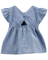 Carter's Two Piece Chambray Top and Floral Bike Shorts