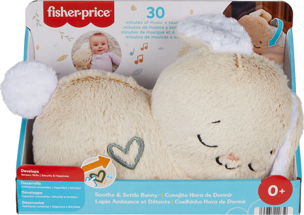 Fisher-Price Soothe & Settle Bunny Plush Baby Toy & Customizable Sound Machine with Motion