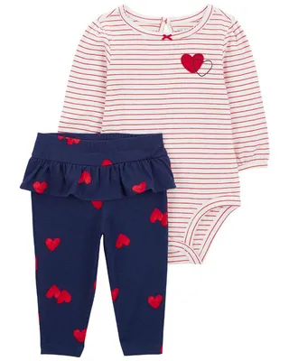 Carter's Two Piece Heart Bodysuit Pant Set Red  9M