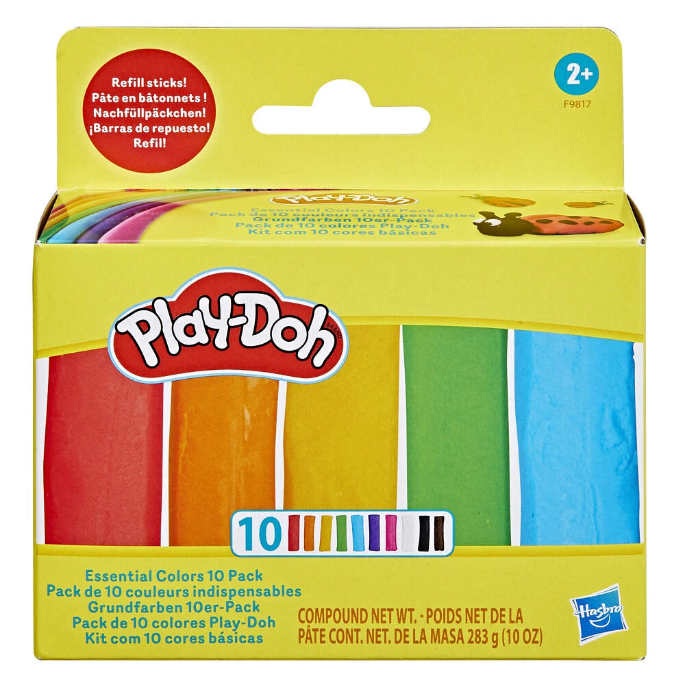 Play-Doh Pack de 10 couleurs indispensables, pâte à modeler en bâtonnets pour loisirs créatifs des enfants