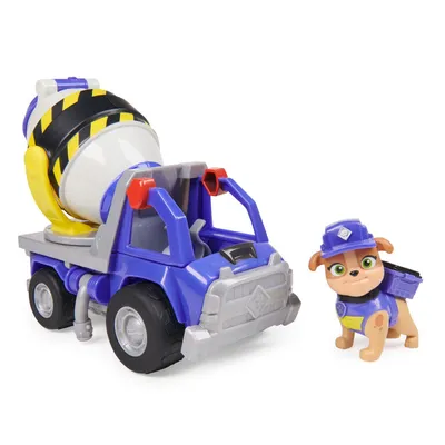 Rubble & Crew, Mix's Cement Mixer Toy Truck with Action Figure and Movable Construction Toys