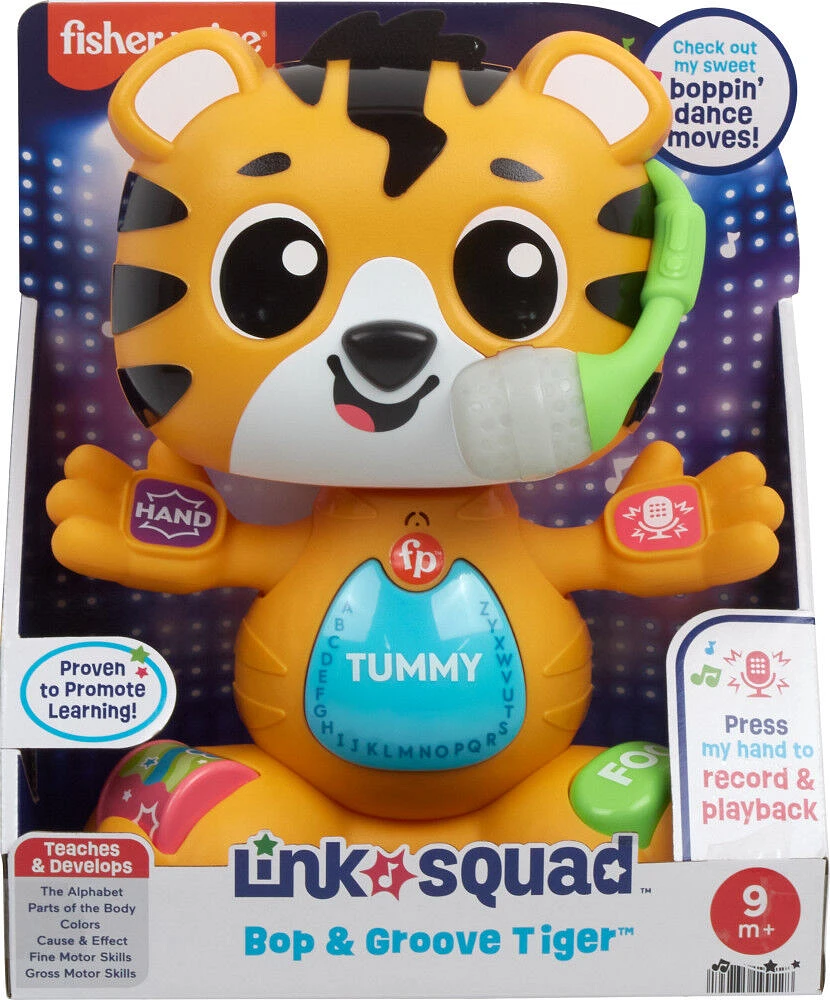 Fisher-Price Link Squad Bop & Groove Tiger Baby Learning Toy with Music & Lights, French Version