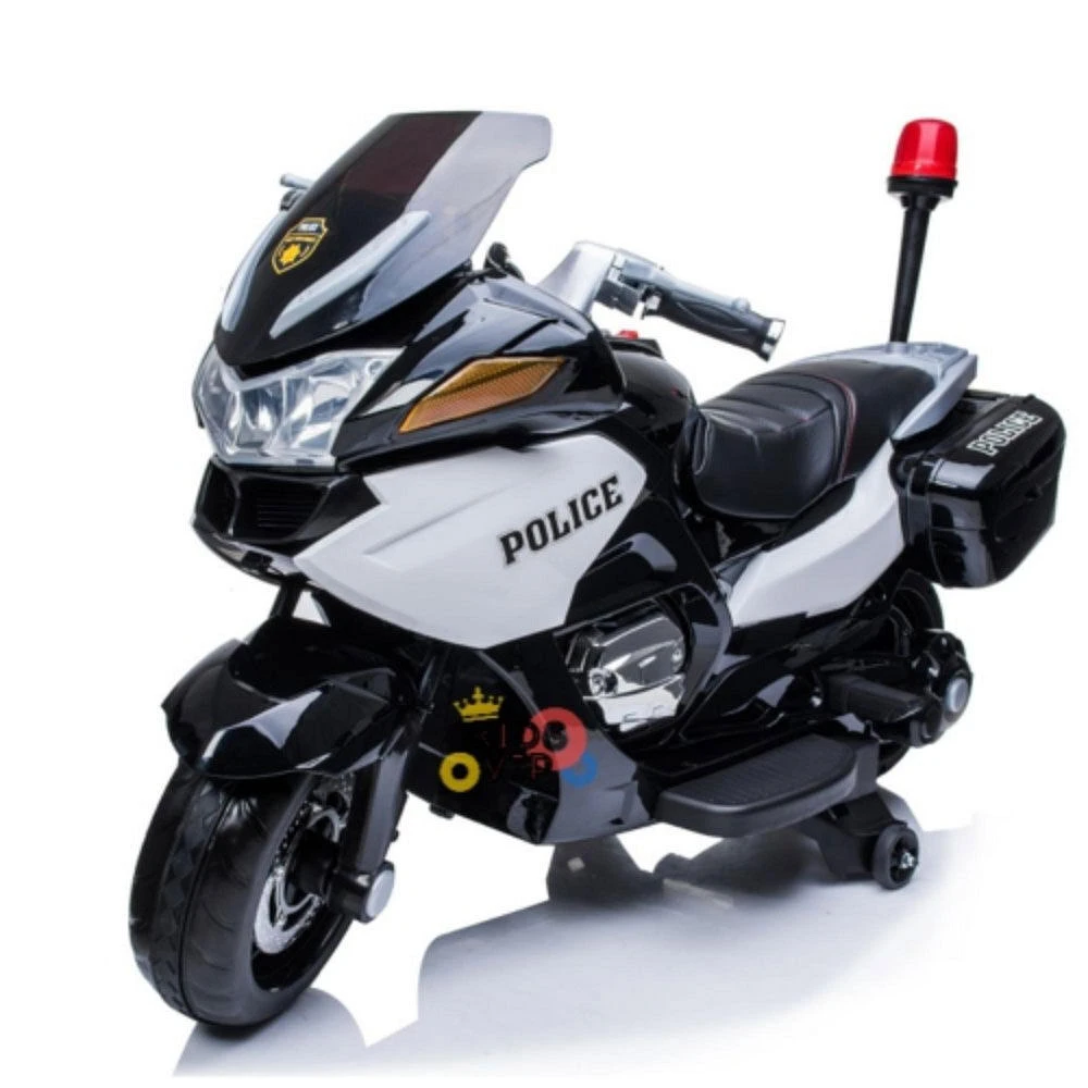 KidsVip 24V Police Motorcycle Black - English Edition