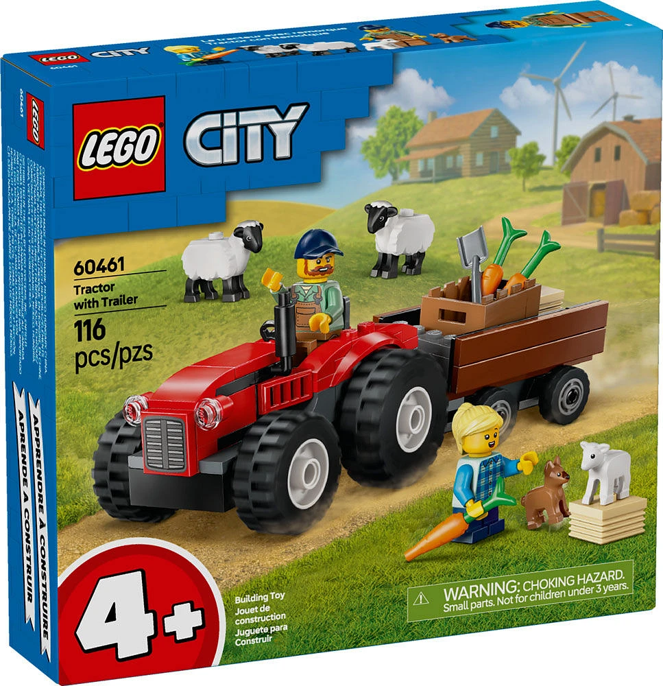 LEGO City Le tracteur agricole rouge avec remorque et moutons, ensemble de jeu pour les enfants de 4 ans et plus 60461