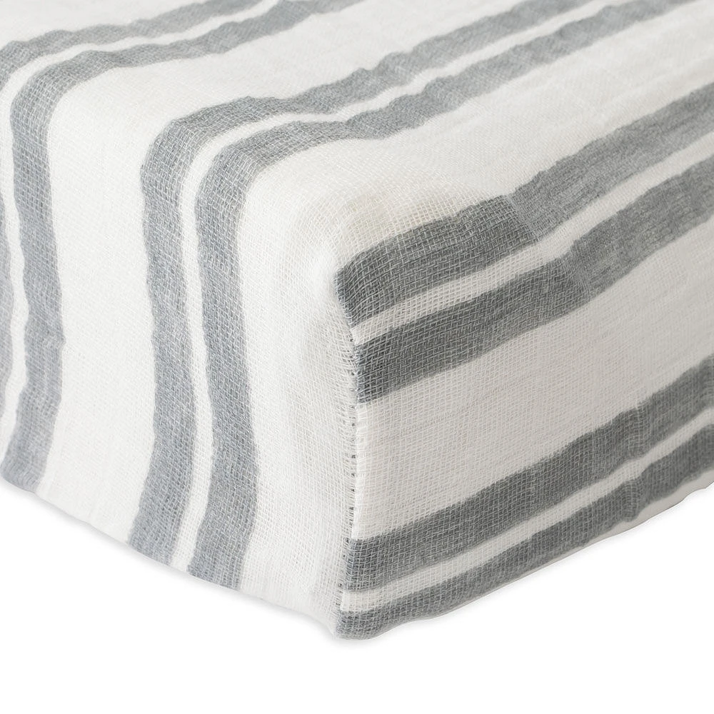 Red Rover - Cotton Muslin Changing Pad Cover - Grey Double Stripe - R Exclusive