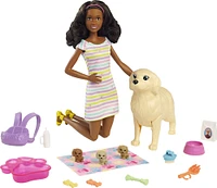 ​Barbie Doll and Newborn Pups Playset with Barbie Doll (Brunette, 11.5 in)