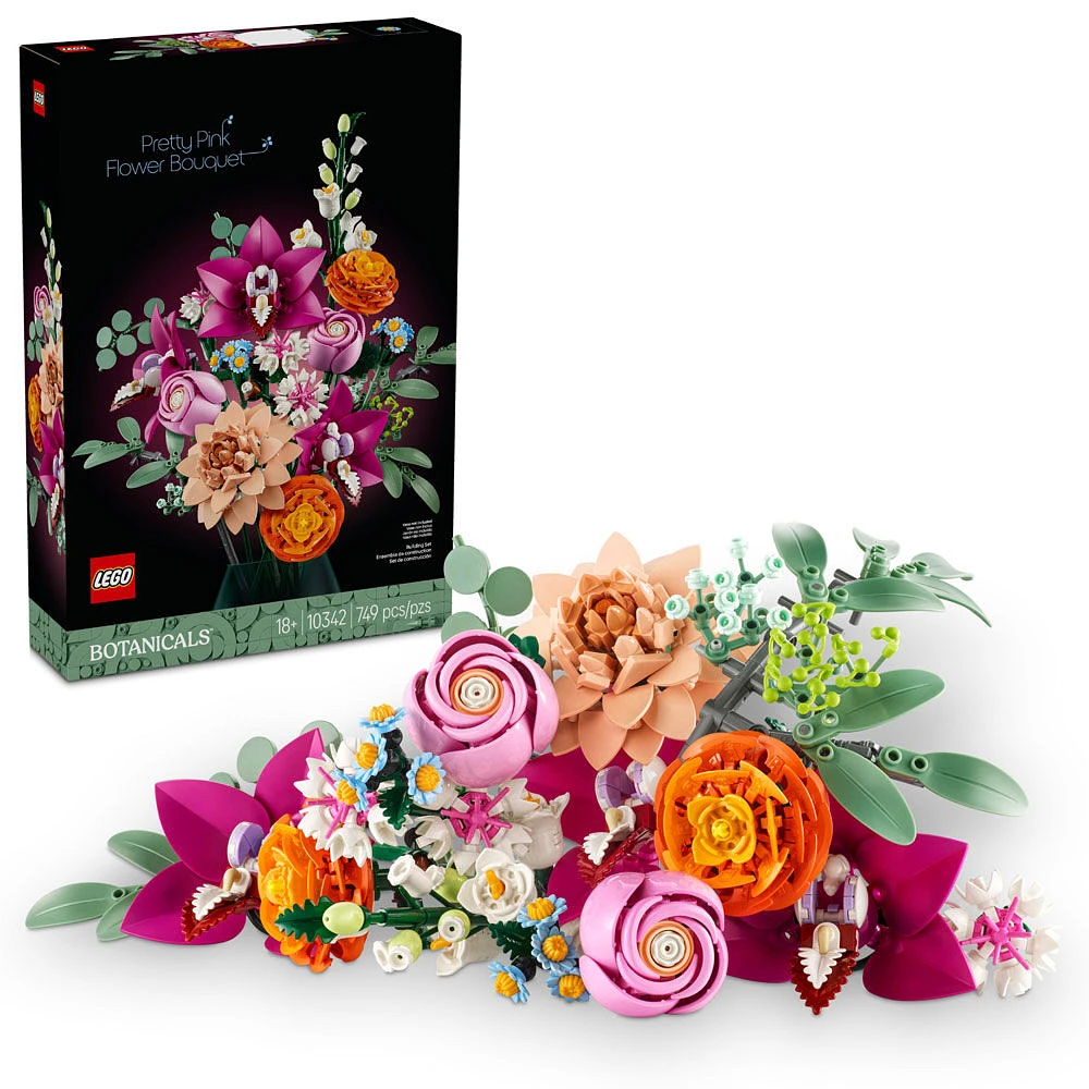 LEGO Botanique Le joli bouquet de fleurs roses, Décor floral , Ensemble de construction de cadeau sur la nature pour adultes 10342