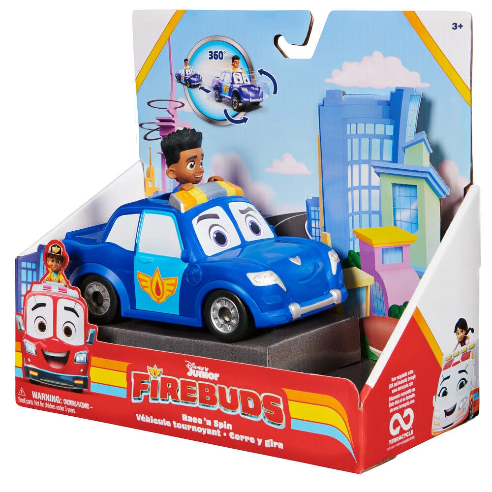 Disney Junior Firebuds, Véhicule à rétrofriction Jayden et Piston avec effet tournoyant