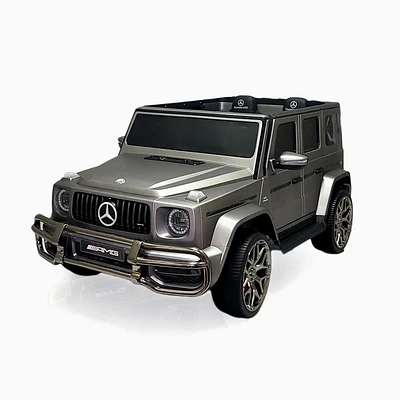 KIDSVIP Voiture 2 places à enfourcher Mercedes G Series 24V 4x4 Kids sous licence officielle avec roues en caoutchouc, musique, RC - gris mat