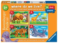 Ravensburger My First Puzzles, Where do we Live? (6, 8, 10 & 12 piece) Jigsaw Puzzles - English Edition