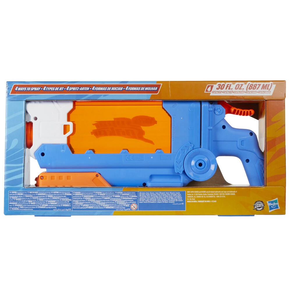 Nerf Super Soaker Flip Fill, blaster à eau avec 4 styles de jet, remplissage rapide, capacité de 887 mL d'eau, jouets d'eau