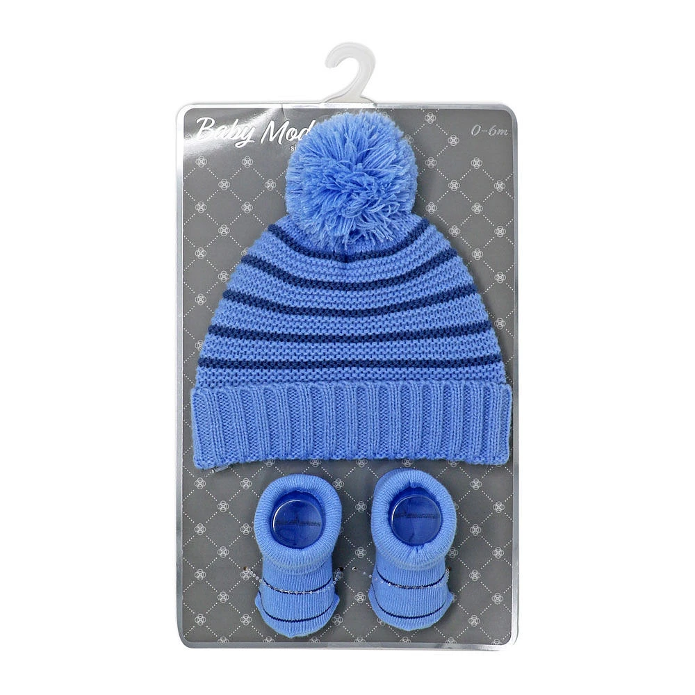 Baby Mode Bleu Tricot Bonnet & Bottine Ensemble 0-6M