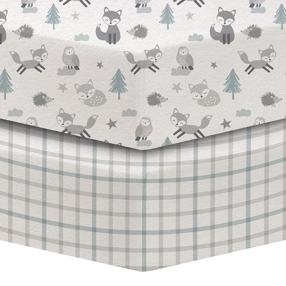 Lot de 2 draps en flanelle Koala Baby à motif renard et carreaux