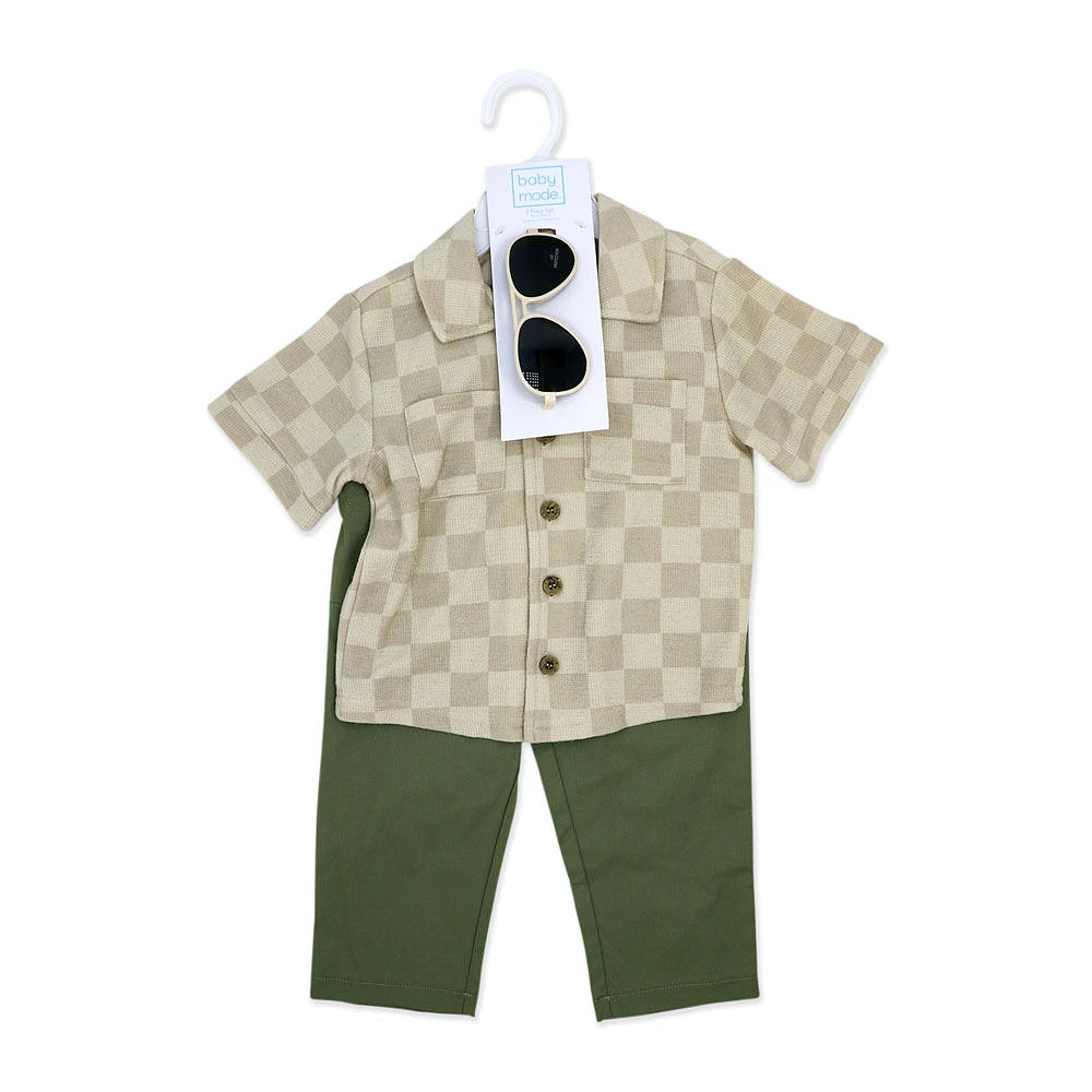 Baby Mode 3 Piece Pant Set: Green Checker