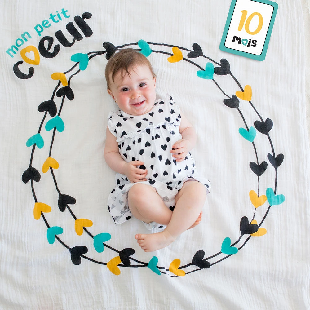 Lulujo - Mon Petit Coeur Milestone Blanket - French Edition