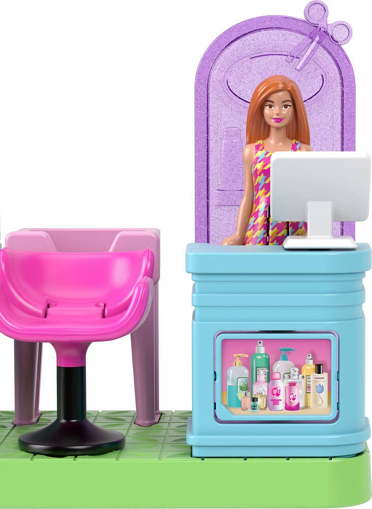 Barbie Mini BarbieLand Collectible Hair Salon Playset with 1.5-inch Barbie Doll, Interactive Play Areas for Storytelling Fun