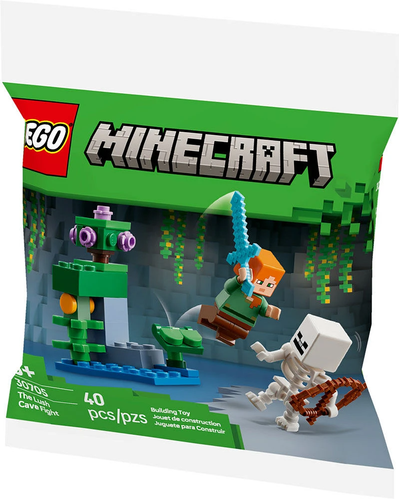 LEGO Minecraft The Lush Cave Fight - Includes Alex and Skeleton Minifigures - Travel Toy for Kids - 30705