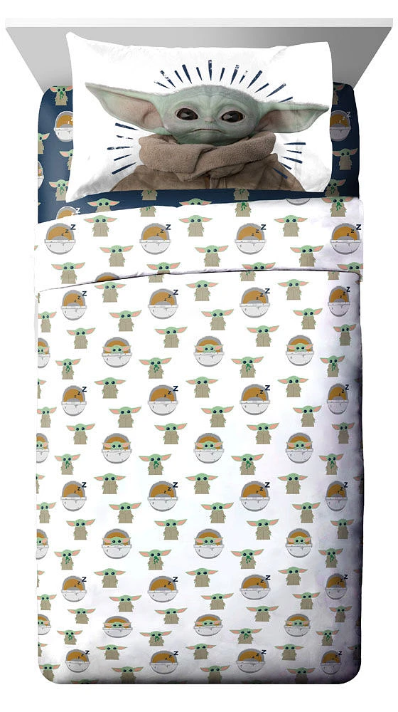 Star Wars: Le Mandalorien 'L'Enfant' Ensemble de Draps 3-Pièces pour Lit 1 Place, 100% Polyester.