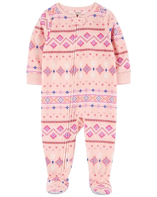 Carter's One Piece Fleece Purple Fair Isle Footed Pajama Pink  3T