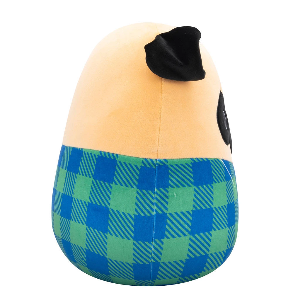 Peluche Squishmallows 12" - Prince le carlin avec chemise en flanelle