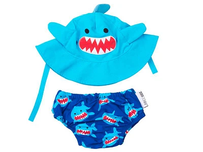 Zoocchini - Ensemble de couches et de bonnets de bain - Requin - Moyen