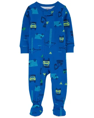 Carter's One Piece Blue Construction Footed Pajama Blue  3T