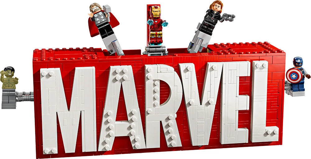 LEGO Marvel : Logo et figurines MARVEL, Ensemble à construire avec personnages des Avengers 76313