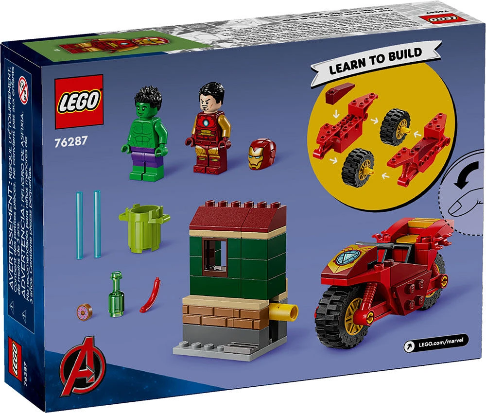 LEGO Marvel Iron Man with Bike and The Hulk Building Set, Easy Build Marvel Toy with 2 Minifigures, 76287