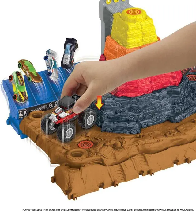 Hot Wheels Monster Trucks Blast Station Playset with 1:64 Scale Demo Derby  Toy Truck & 3 Crushable Cars