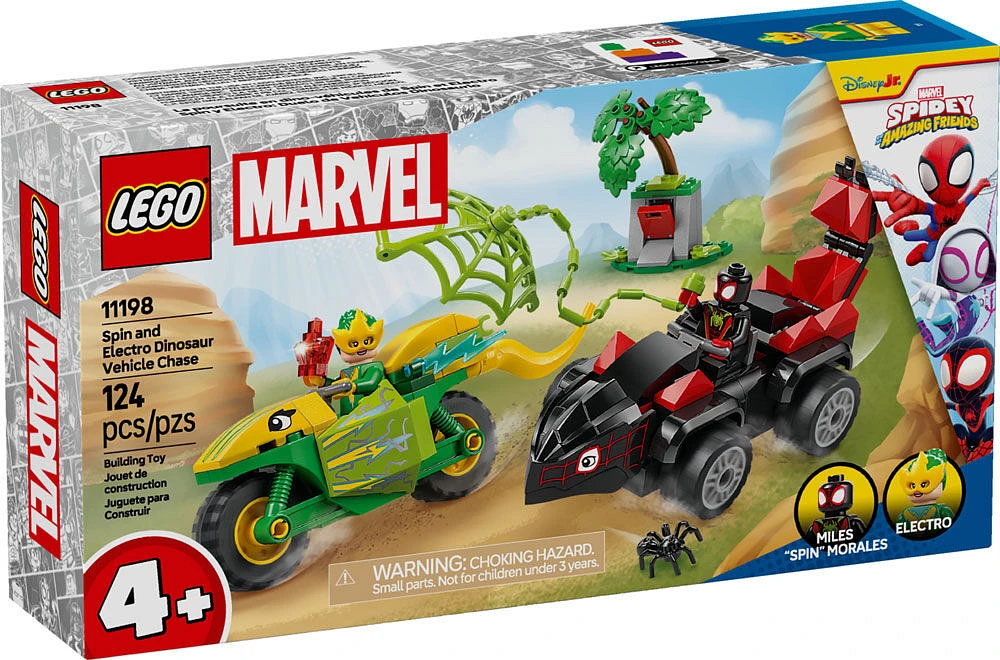 LEGO Marvel Spidey And His Amazing Friends Spin and Electro Dinosaur Vehicle Chase - Preschool Building Toy - 11198